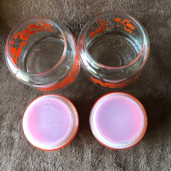 Vintage MoD Glass Jars with Orange Swirl Design set of 2 - Picture 7 of 9